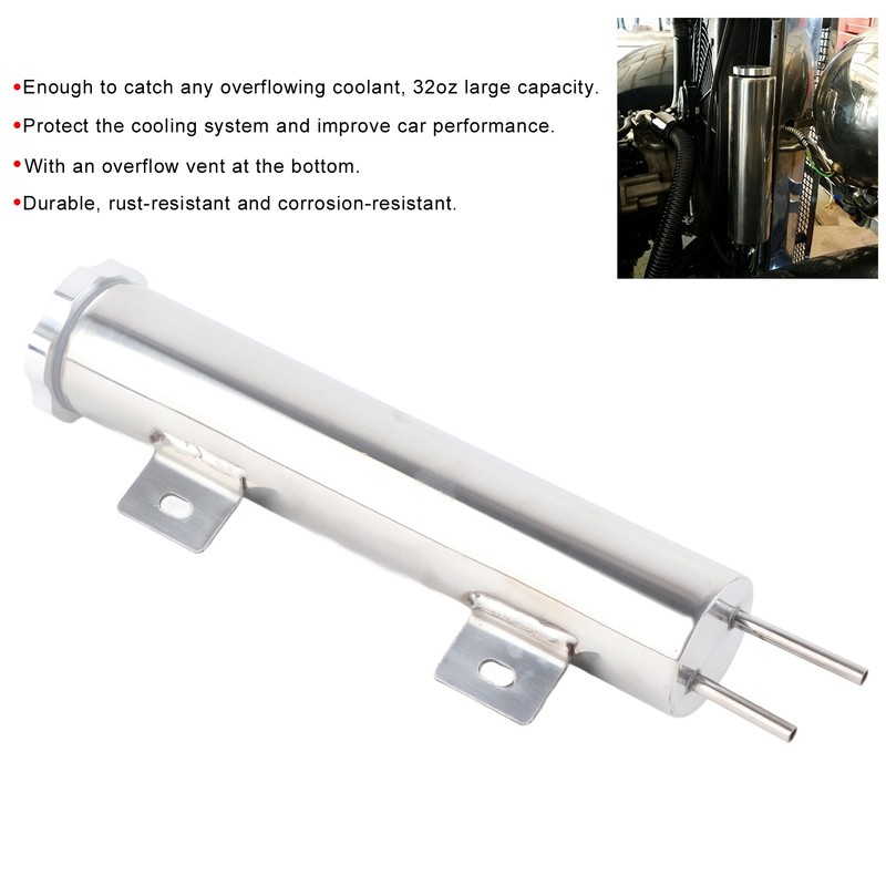 32oz Radiator Overflow Tank Bottle Polished Stainless Steel Coolant Catch