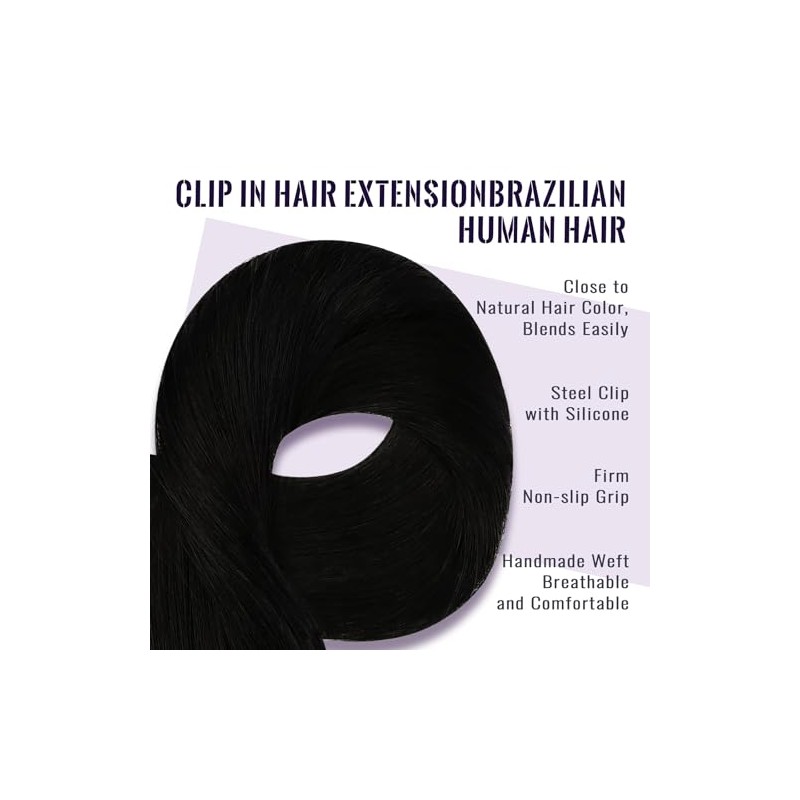 Fshine Extensiones de Cabello Natural con Clip 12 Pulgadas 50g