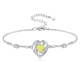 Opal Heart Ashes Urn Bracelet for Women 925 Sterling Silver Cremation Jewelry Memorial Gifts (Yellow)