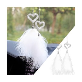 Zpana Bling Car Hanging Accessories, Crystal Rhinestone Love Heart Feather Vehicle Rear View Mirror Ornament Pendant, Lucky Diamond Auto Interior Rearview Charm Decoration, Universal Fit
