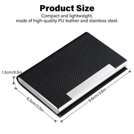 FORYEE Business Card Holder, Stainless Steel Leather Professional Card Case for Women & Men, Name ID Credit Card Holders with Magnetic, Slim Portable Carrier Wallet Purse for Social (LF-Black)
