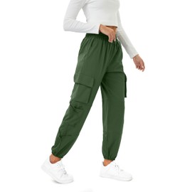 COPYLEAF Womens Parachute Cargo Pants with Pockets Quick Dry Hiking Pants Lightweight Water-Resistant Baggy Joggers(Army Green XXL)