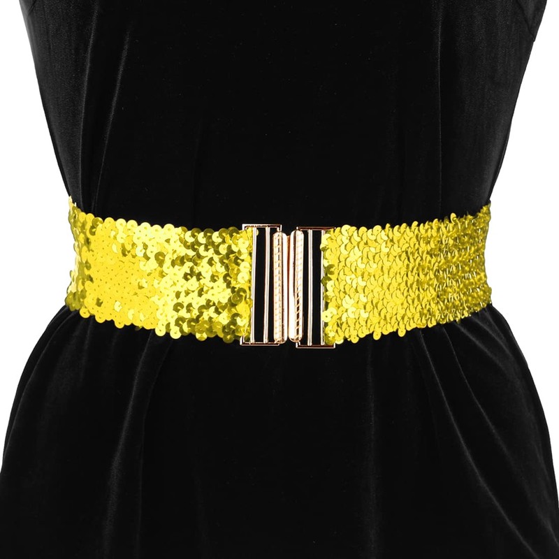 Allegra K Women's Elastic Dress Belt Sequins Metal Interlock Buckle,