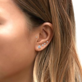 RANKEEF Sterling Silver Stud Earrings for Women Hypoallergenic Cartilage Earrings Ball Cubic Zirconia Stud Earrings 3/4/5/6/7MM