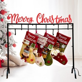 HUTHDAK Metal Merry Christmas Stocking Holder Stand with 8 Hooks,Heavy Duty Freestanding Christmas Stocking Holder Stand for Floor.Deluxe Christmas Stocking Stand-Easy Assembly and Stand for Home