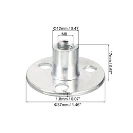 uxcell M8 Brad Hole Tee Nut, 5pcs Carbon Steel Round Base Screw-in T-Nuts Furniture Hardware Flange Female Thread Insert Nuts