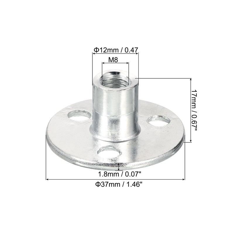 uxcell M8 Brad Hole Tee Nut, 5pcs Carbon Steel Round