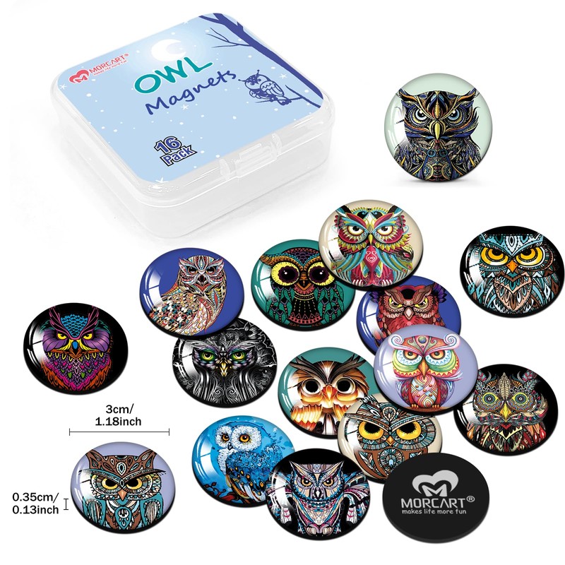 MORCART Pack of 16 Owl Magnets, Funny Fridge Magnets for