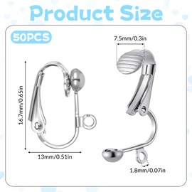 50 Pcs Clip-on Earrings Findings Easy Open Clip-On Earring Backs Non-Piercing Earrings Ear Clips Stainless Steel Clips On Earring Converter DIY Clipes for Jewelry Making Silver (16mm)