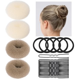 Teenitor Small Donut Hair Bun Maker Set - 2 Colors Small Size Hair Bun Maker, Hair Donuts for Buns Kids, 5 Elastic Bands, 20 Hair Pins, Donut Bun Makers for Kids, Bun Forms for Hair(Beige, Tan Brown)