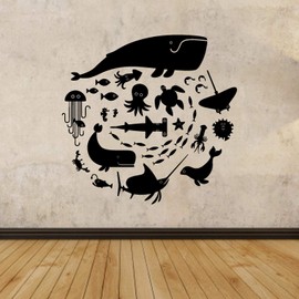 WallDecals4You Octopus Sticker Decal-Whale Octopus Fish Marine Animals-Wall Decals Stickers-Bathroom-Bathroom Childroom Pool Wall Decor Decals-Removable-BxSxK00-27-17-45x48 in