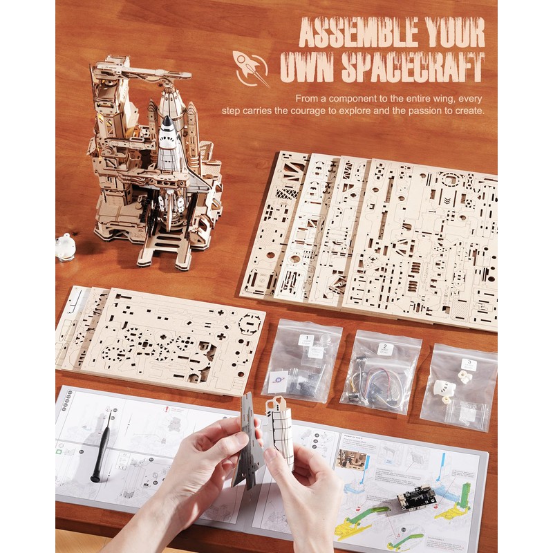 ROBOTIME 3D Space Shuttle Wooden Puzzle for Adults, Dynamic Rocket