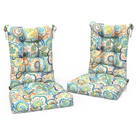 LVTXIII Outdoor/Indoor Rocking Chair Cushion Set with Thick Padding, All Weather Patio Tufted Seat and Back Cushion with Ties for Home and Garden Rocker, 38x17x3, 2 Count, Flower Blue