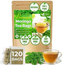 FreshDrinkUS, Premium 120 Moringa Leaf Tea Bags, 100% Natural & Pure from Moringa Leaves. No Sugar, No Caffeine, No Gluten, Vegan.