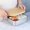 Stainless Steel Bento Lunch Box Metal Containers Wood Lid with