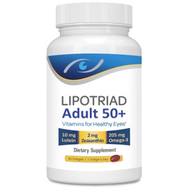Lipotriad Suplemento de vitaminas y minerales para los ojos (90 cápsulas blandas, suministro para 3 meses) con luteína, zeaxantina y omega 3 para una 
