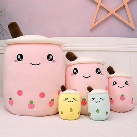 Amozo Bubble Tea Cuddly Toy, Plush Toy, Boba Tea Cute Cushion Plushie, XXL Soft Plush Cushion, Doll, Children's Toy (Yellow, 24 cm)