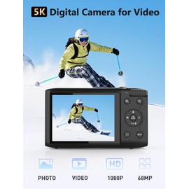 5K Digital Camera FHD 1080P 64MP Auto Focus Camera with 32GB Card 16x Digital Zoom, Portable Simple Digital Camera for Kids Students Teenagers Beginners (Black)