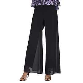 Alex Evenings Women's Wide Leg Chiffon Dress Pant for Mother of The Bride, Elegant Party Outfit Regular Sizes, Black Overlay, Small Petite