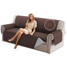 PrinceDeco Waterproof Sofa Cover Diamond Quilted Couch Cover 3 Cushion Sofa Couch Cover for Dogs Furniture Protector Cover with Elastic Straps for Pet Cat(Sofa,Brown)