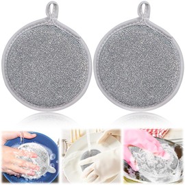 Metal Wire Dish Towel, Double-sided Dish Towel, Set of 2, Sponge, Dishwashing, Kitchen Sponge, Dishwashing Towel, Fine Eyelets, Rich Foam, Circular, Space Saving Design, Easy to Hang, Multipurpose