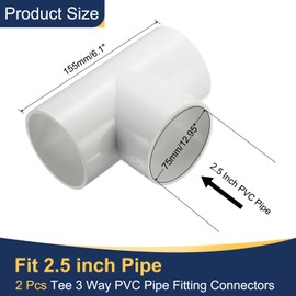 sourcing map 2pcs 3 Inch Tee 3 Way PVC Pipe Fitting Connector, Furniture Build Grade Corner Fitting Elbow Fittings for DIY Shelf Garden Support Structure Tent Connection, White