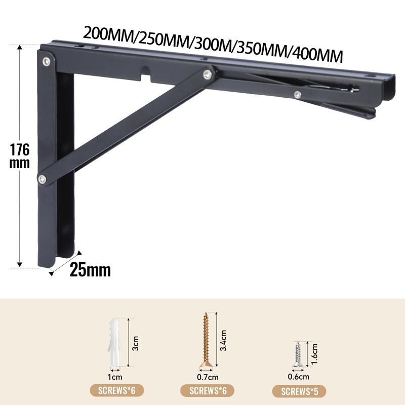 HBL' 2 Pack Folding Shelf Brackets 200MM Heavy Duty Shelf