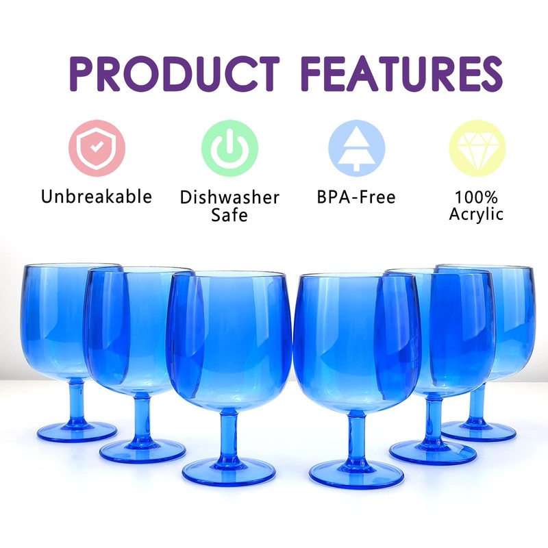 yongzhenlite Set of 6 Acrylic Wine Goblets,12 oz plastic Wine