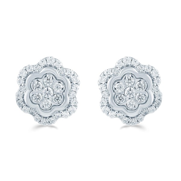 1/2Cttw Natural Diamond Cluster Stud Earrings Set in 925 Sterling