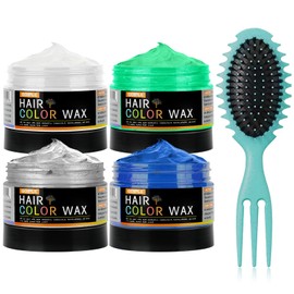 4Pcs Temporary Hair Color Wax Natural Hair Color Wax for Cosplay, Masquerade & Festivals Party – Easy Wash-Out Styling Pomade with Instant Results and Long-Lasting Hold(White/Gray/Green/Blue)