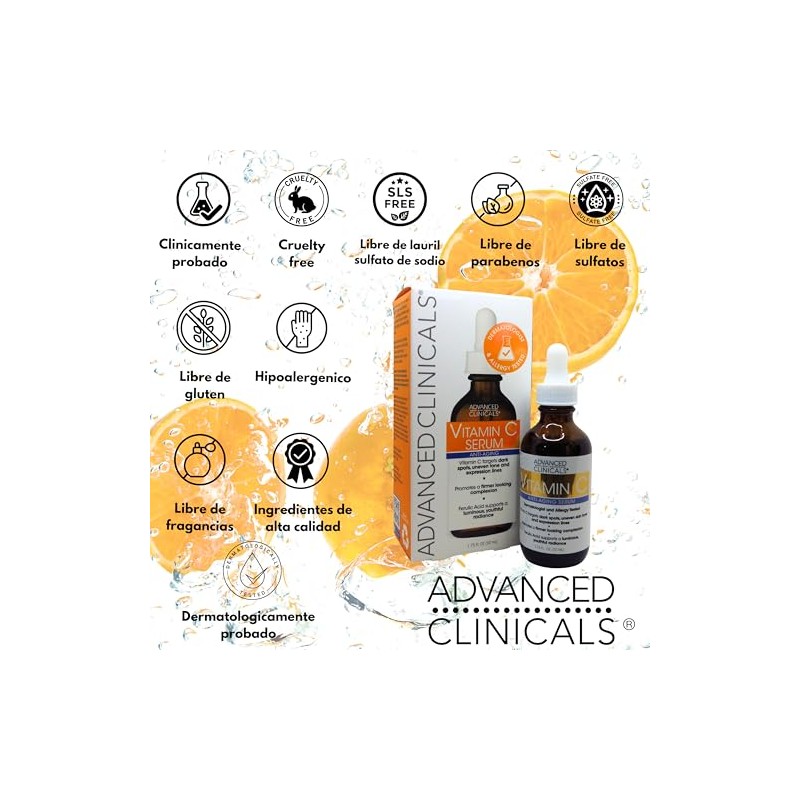 ADVANCED CLINICALS SUERO FACIAL VITAMINA C ANTIEDAD ACLARANTE CON ACIDO