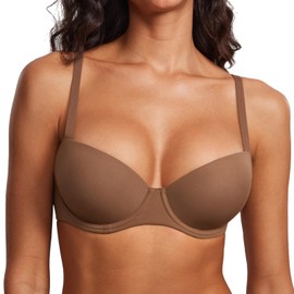 DOBREVA Women's Lightly Padded Balconette Bra Tshirt Supportive Demi Underwire Plus Size Sandalwood Brown-2 34A