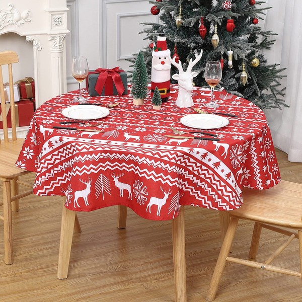 Haperlare Christmas Round Tablecloth 60 Inch, Xmas Tree and Deer
