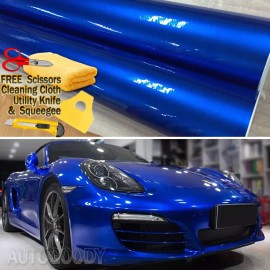 AUTOGOODY 48" x 60" Super Gloss Metallic Blue Vinyl Film Wrap Air Bubble Free 4ft x 5ft