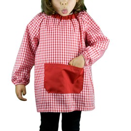 Klotzz children's painting apron for kindergarten. Checked Craft Coat Baby - boys. - red