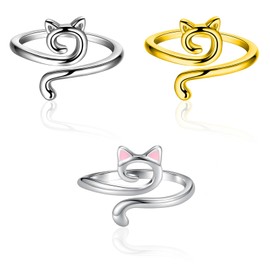 Bagentry 3 Pcs Knitting Loop Crochet Ring for Finger Yarn Guide, Adjustable Cat Tension Ring for Crocheting, Metal Open Yarn Tension Ring Knitting Thimble Holder Accessories Mother Gifts (B)