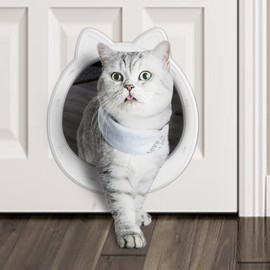 CAREMYWORLD Cat Door Interior Door - Snow White Clean Invisible, Large No-Flap Pet Door for Cats Up to 22 LBS, Easy DIY Setup, No Training