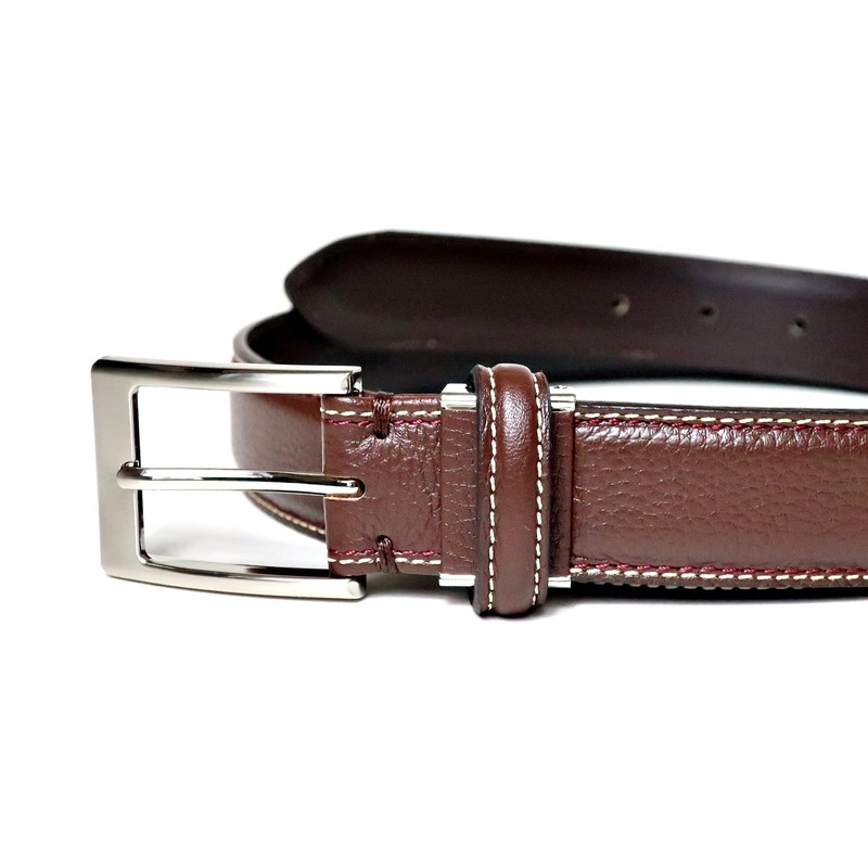 KIETH Men's Shrink Leather Double Stitched Belt, Genuine Leather, Dark