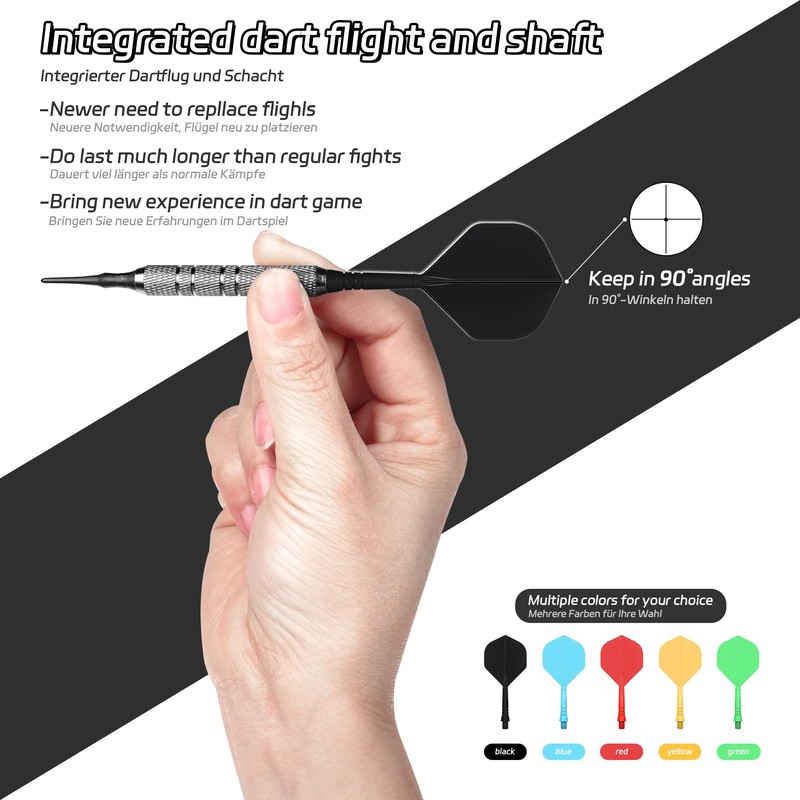 CyeeLife Integrated Dart Shaft and Flights Standard Shape,Dart Accessory Black/Red/Blue/Green/Yellow