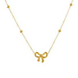 Fashion Bow Necklace Gold Bow Knot Pendant Necklace Ribbon Necklace Jewelry for Women Girls (Gold, One size)