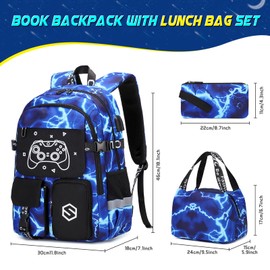 Scothen Boys Backpack, Cool Luminous School Backpacks for Boys with Lunch Bag Pencil Case, Kids Backpack Kindergarten Elementary Middle School Book Bags for Teen Boys Children with USB Charging Port