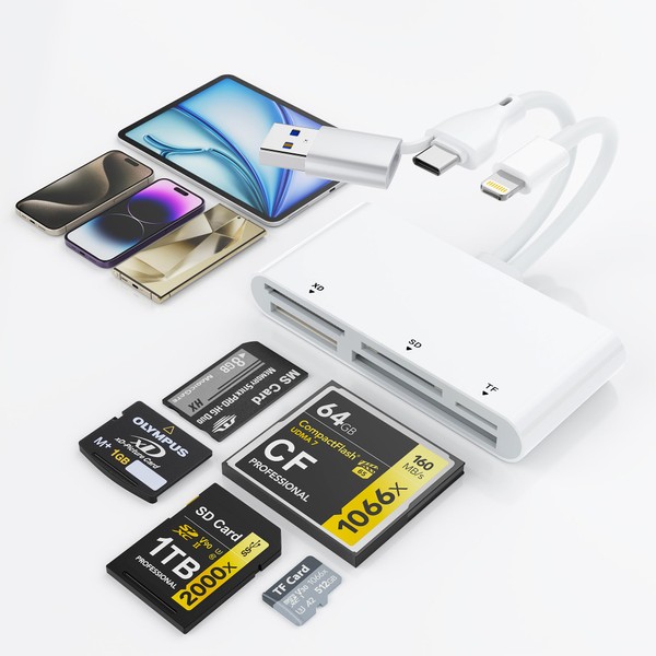 5-in-3 Memory Card Reader, USB OTG Adapter & SD Card