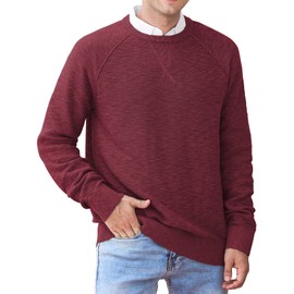 NITAGUT Men's Casual Knitted Crewneck Pullover Sweater Wine Red