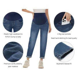 POSHGLAM Women's Maternity Jeans Over Belly Comfy Stretch Boyfriend Jeans Loose Pregnancy Pants(Dark Blue, XX-Large)