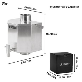 POMOLY Camping Tent Stove Water Tank Chimney Water Tank, Portable Stainless Steel Water Tank for Wood Stove, Chimney Pipe Diameter 7cm / 2.76in