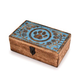 Mahasu Decorative Urn Mango Wood Urn Box for Human Ashes, Cremation Funeral Paw Print Box Urns for Dogs-Pet (8" x 5" x 3")
