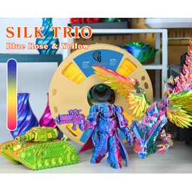 PLA Filament 1.75mm, Tri-Colors 3D Printer Filament, Rainbow PLA Filament Bundle, Coextrusion 3D Printing Filament with Silk PLA Color Change, 3D Printing Filament 1.75+/-0.02mm, 200g X 4 Spools