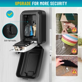 BKNOOU Sturdy Waterproof Key Lock Box for Outside, Large Capacity Wall Mount Lock Box for Keys with Code, 12-Digit Combination Resettable Security Lockbox for Outdoor House Spare Keys, Home, Garage