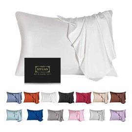 Mulberry Silk Pillowcase for Hair and Skin,Cooling Silk Pillow Case with Hidden Zipper,Allergen Proof Dual Sides Soft Breathable Smooth Silk Pillow Cover for Women. (White, (20"x 36"))