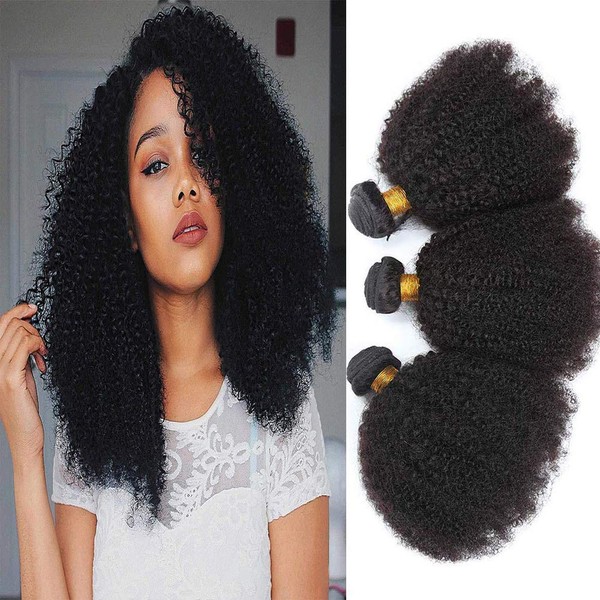 TNICE Afro kinkys Curly Human Hair 3 Bundles 100% Unprocessed Brazilian Virgin Afro Curly Hair Weave Hair Extension Natural Black Colour (14 16 18 inches)